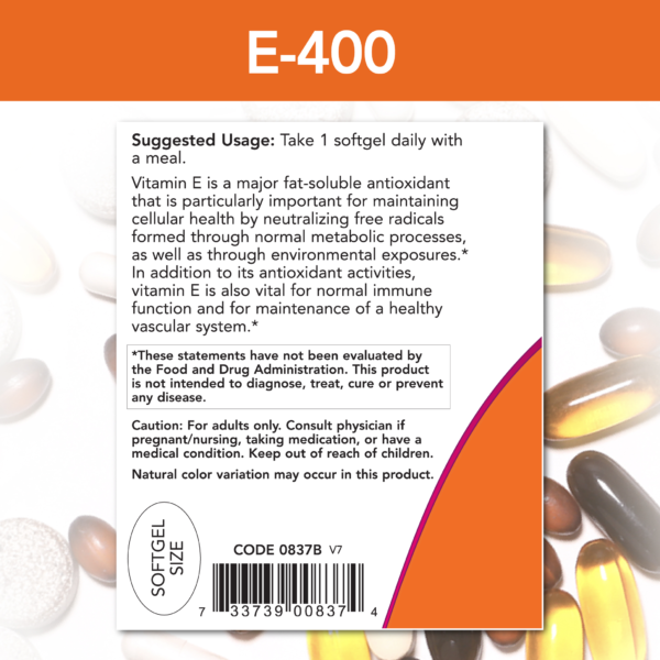 Vitamin E-400 D-Alpha Tocopheryl - 100 Softgels - Image 3