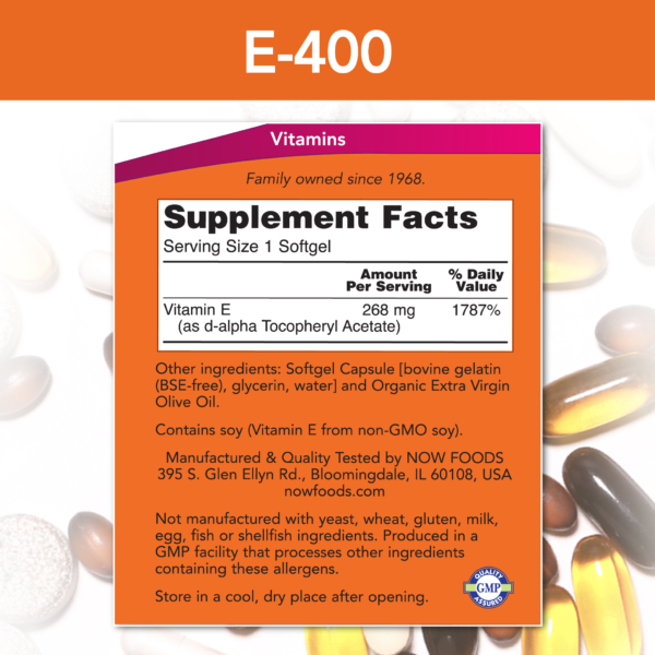Vitamin E-400 D-Alpha Tocopheryl - 100 Softgels - Image 2