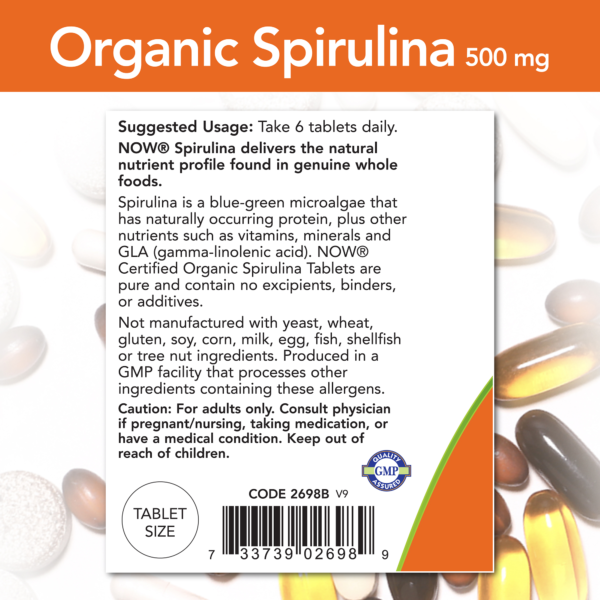 Spirulina 500 mg, Organic - 200 Tablets - Image 3