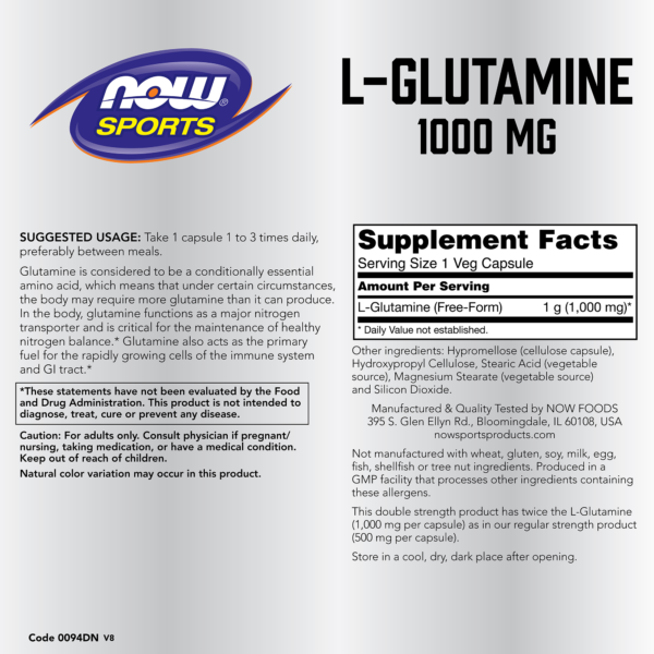 L-Glutamine, Double Strength 1000 mg - 120 Veg Capsules - Image 2
