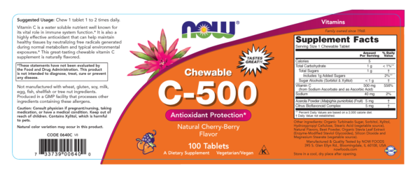 Vitamin C-500 Cherry Chewable - 100 Tablets - Image 2